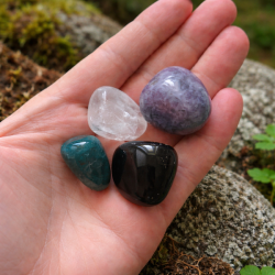 Skyggens Visdom Krystals�t � Lepidolit, Obsidian, Apatit &amp; Bjergkrystal