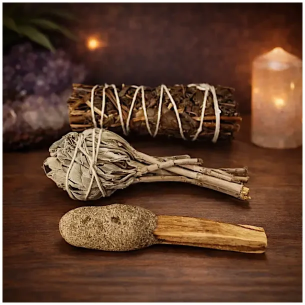 Elementernes Renselse � Spirituel Energisampak med smudgestick, salvie og yerba buena