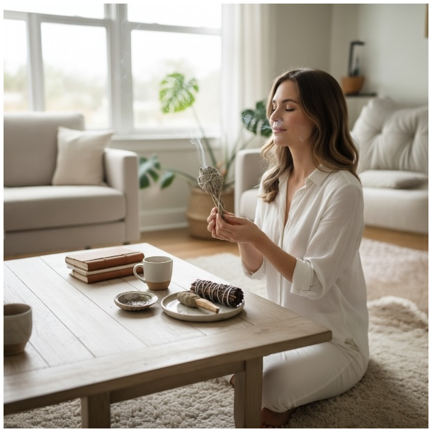 Elementernes Renselse  Spirituel Energisampak med smudgestick, salvie og yerba buena