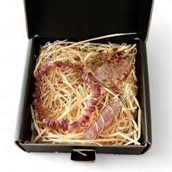 Gavest i pink turmalin m. krystalarmbnd, orgonit hjerte og orgonit vedhng