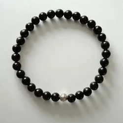 Beskyttende smykkest i sort turmalin med armbnd 17-20 cm og higa vedhng