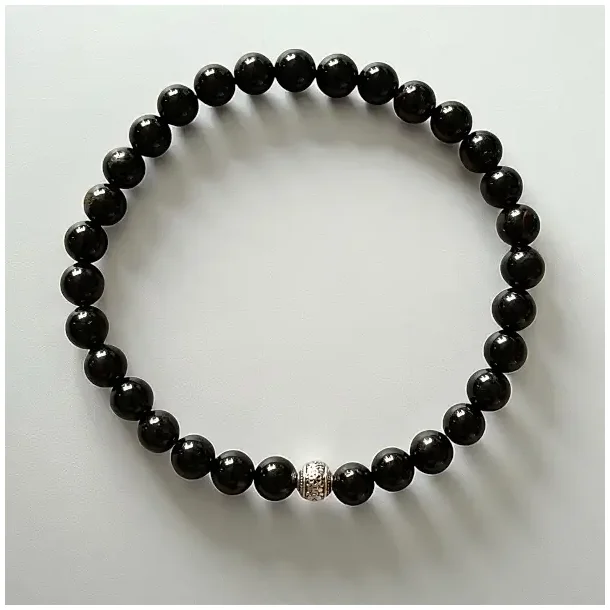 Beskyttende smykkest i sort turmalin med armbnd 17-20 cm og higa vedhng