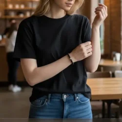 Beskyttende smykkest i sort turmalin med armbnd 17-20 cm og higa vedhng