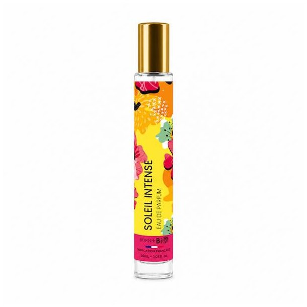 Soleil Intense eau de parfum 30 ml fra Born to Bio med hvid baggrund og elegant fransk parfumedesign