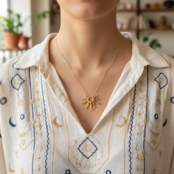 Gylden Solhalsk�de i Forgyldt St�l � Symbol p� Lys, Varme og Indre Kraft