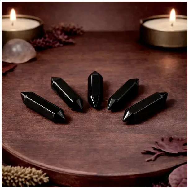 Sort obsidian dobbelttermineret spids 3 x 1 cm � Til grids og beskyttelse mm.