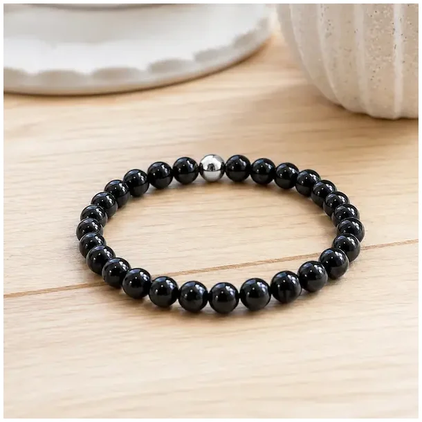 Sort Onyx armb�nd 6 mm krystalarmb�nd � h�ndlavet