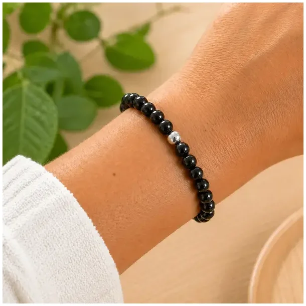 Sort Onyx armb�nd 6 mm krystalarmb�nd � h�ndlavet