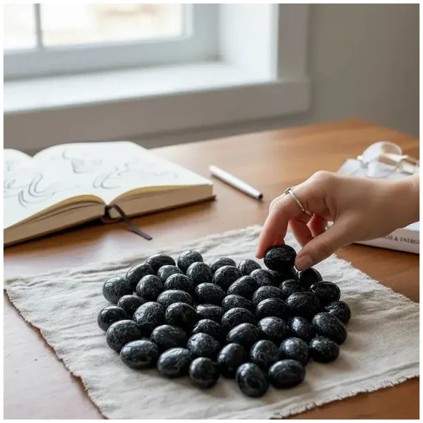 Sort turmalin lommesten, M�l ca. 2,5 - 3 cm