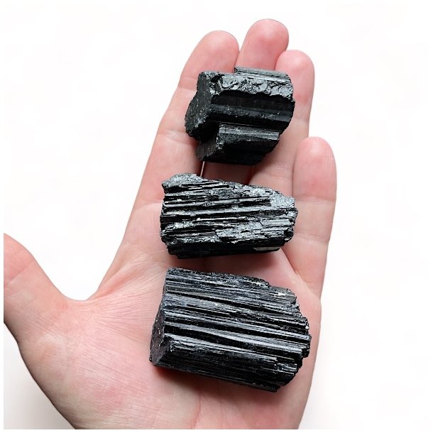 Sort turmalin r� stykker, M�l str. Small - Large