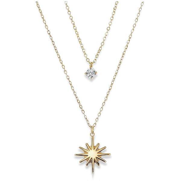 Smuk spirituel dobbelthalskde i forgyldt rustfrit stl med stjerne og rund rhinsten