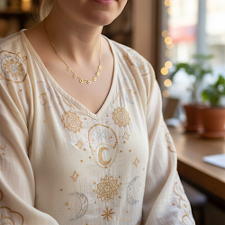 Spirituel forgyldt halsk�de med firkl�ver � symbol p� held og k�rlighed