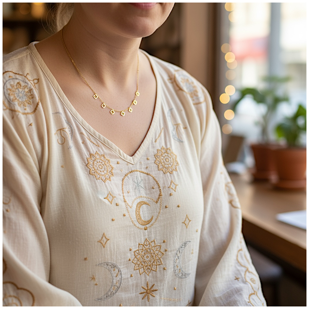 Spirituel forgyldt halsk�de med firkl�ver � symbol p� held og k�rlighed