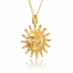 Fluorit halsk�de med sol vedh�ng � Forgyldt st�l 43 cm � Spirituel og energifyldt smykke