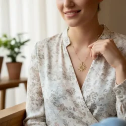 Spirituel Forgyldt Halskde med Solvedhng  Solens Kraft