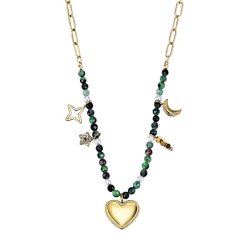 Spirituel halsk�de med rubin zoisit, hjerte, m�ne og stjerner i forgyldt st�l