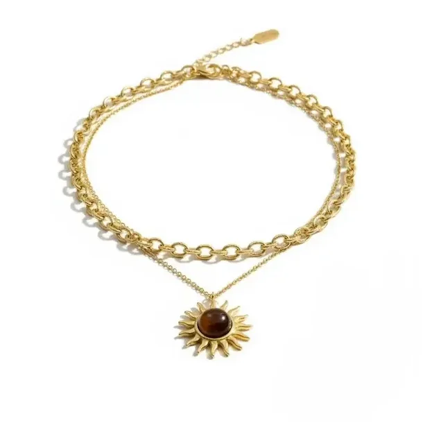 Forgyldt Dobbeltkde med Sol og Tigerje  Energi &amp; Styrke