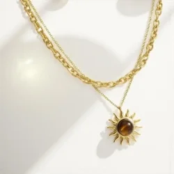 Forgyldt Dobbeltkde med Sol og Tigerje  Energi &amp; Styrke