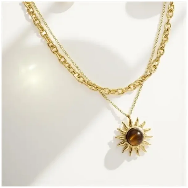 Forgyldt Dobbeltkde med Sol og Tigerje  Energi &amp; Styrke