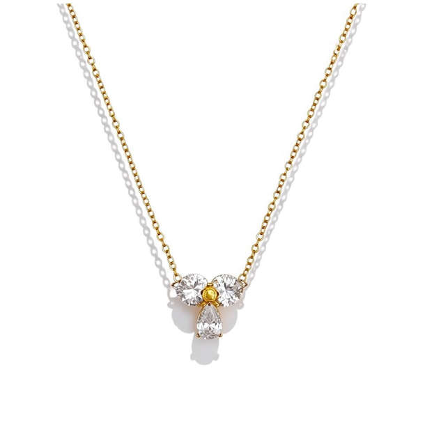 Spirituel halsk�de med englevedh�ng og rhinsten � Forgyldt st�l 43 cm