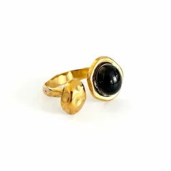 Justerbar Forgyldt Ring med Sort Onyx � R� power