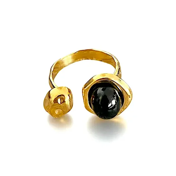 Justerbar Forgyldt Ring med Sort Onyx � R� power