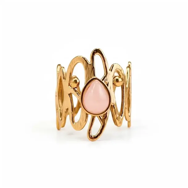 Justerbar Forgyldt Ring med Rosenkvarts � Spirituel K�rlighed