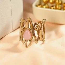 Justerbar Forgyldt Ring med Rosenkvarts  Spirituel Krlighed