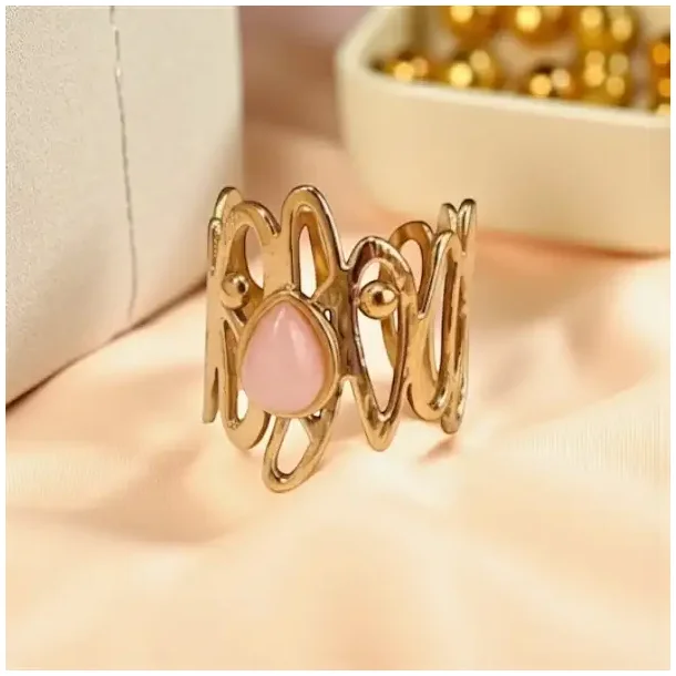 Justerbar Forgyldt Ring med Rosenkvarts � Spirituel K�rlighed