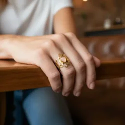 Justerbar Forgyldt Ring med Rosenkvarts  Spirituel Krlighed