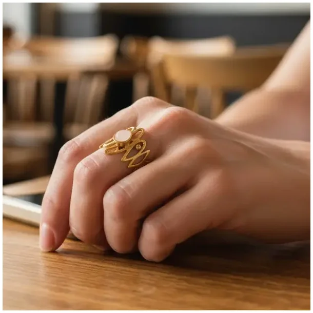 Justerbar Forgyldt Ring med Rosenkvarts  Spirituel Krlighed