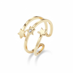 Triple Star  Justerbar forgyldt nikkelfri stlring med rhinsten og spirituel energi