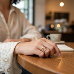 Triple Star � Justerbar forgyldt nikkelfri st�lring med rhinsten og spirituel energi