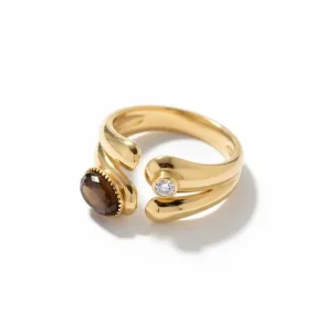 Justerbar Forgyldt Ring med Tiger�je og Rhinsten � Beskyttelsens Kraft