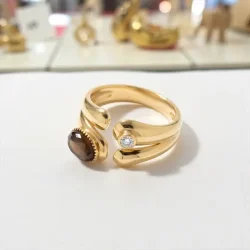 Justerbar Forgyldt Ring med Tigerje og Rhinsten  Beskyttelsens Kraft