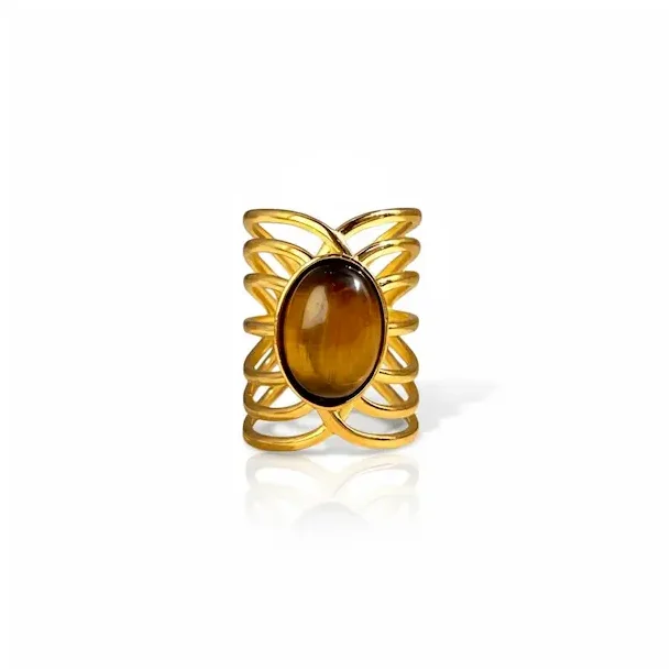 Forgyldt Justerbar Ring med Tiger�je � Mod &amp; Styrke
