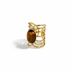 Forgyldt Justerbar Ring med Tiger�je � Mod &amp; Styrke