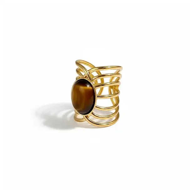 Forgyldt Justerbar Ring med Tiger�je � Mod &amp; Styrke