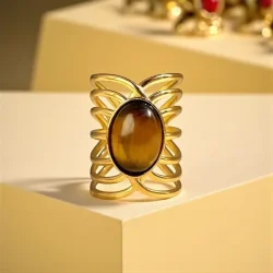 Forgyldt Justerbar Ring med Tiger�je � Mod &amp; Styrke