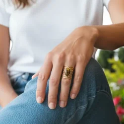 Forgyldt Justerbar Ring med Tiger�je � Mod &amp; Styrke