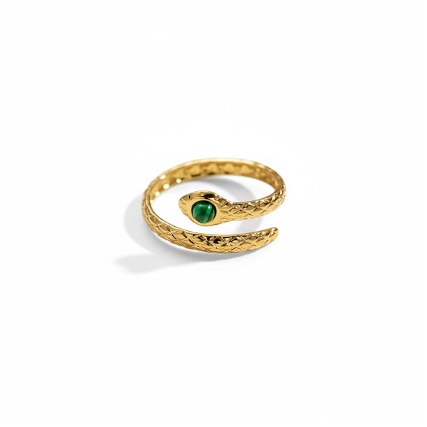 Forgyldt justerbar slange ring med malakit je  spirituelt symbol p transformation