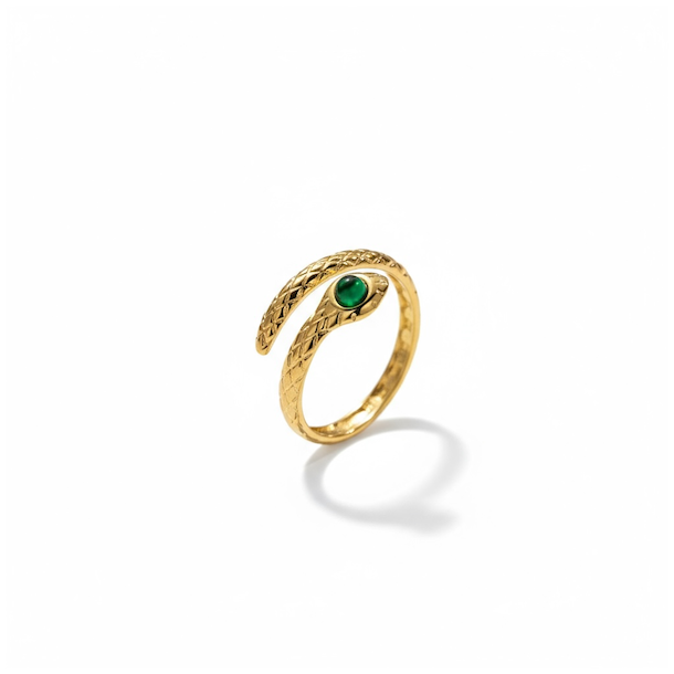 Forgyldt justerbar slange ring med malakit je  spirituelt symbol p transformation