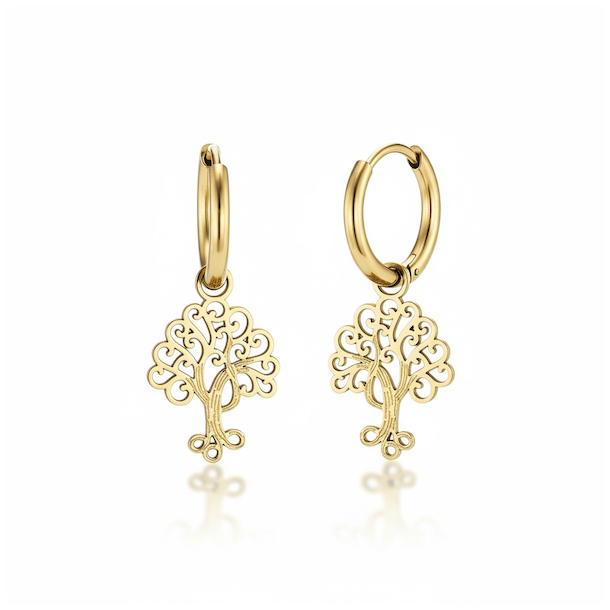 Spirituelle creoler i forgyldt st�l med Tree of Life � styrke, balance og energi
