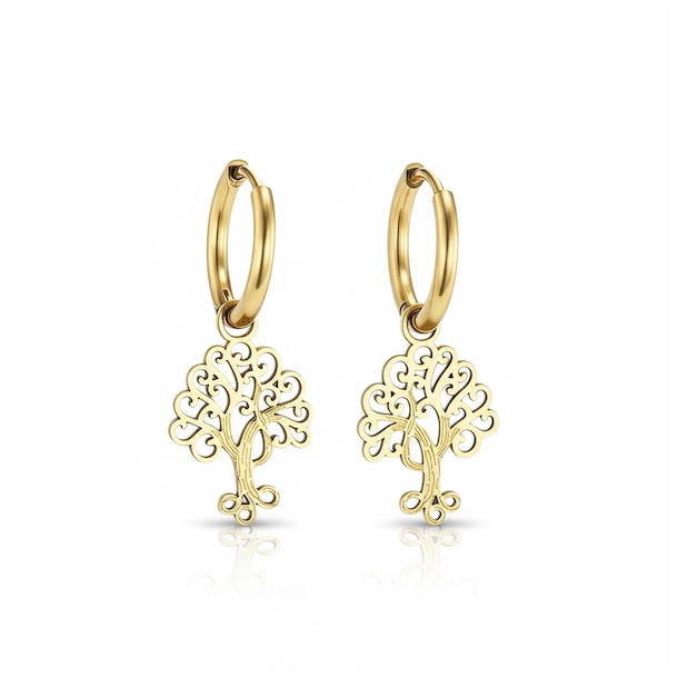 Spirituelle creoler i forgyldt st�l med Tree of Life � styrke, balance og energi