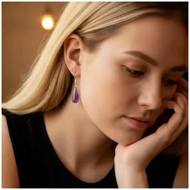 Dr�beformede Ametyst �reringe 4 cm totall�ngde