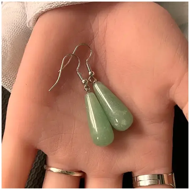 Drbeformede Grn aventurin reringe 4 cm totallngde