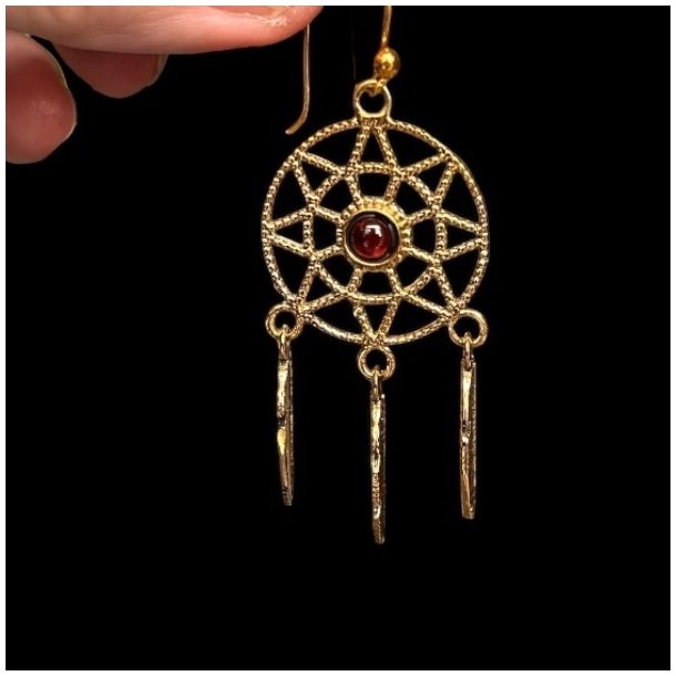 Hndlavede Drmmefanger reringe i Nikkelfri Bronze  5 cm Lngde med Krystaller og Fjer 