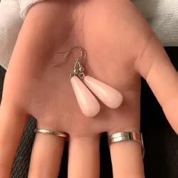 Drbeformede rosenkvarts reringe 4 cm totallngde