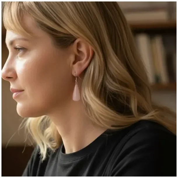 Drbeformede rosenkvarts reringe 4 cm totallngde