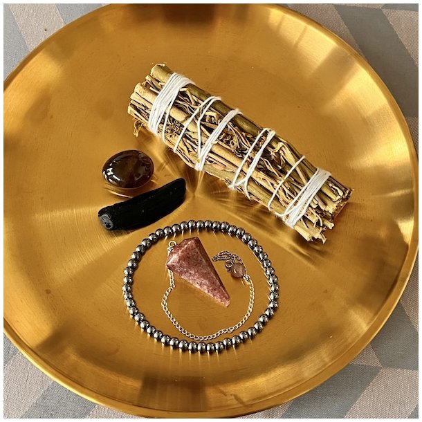 Kosmisk Beskyttelseskit med Tektit, R�gkvarts, Terahertz og Pendul